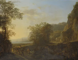 Italiaans landschap met uitzicht op een haven